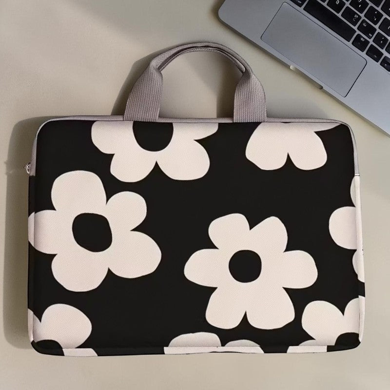 Housse ordinateur fleurs noires et blanches 17"